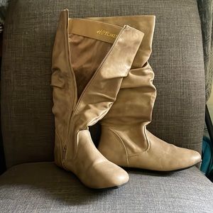 Tall tan slouchy hotcakes boots